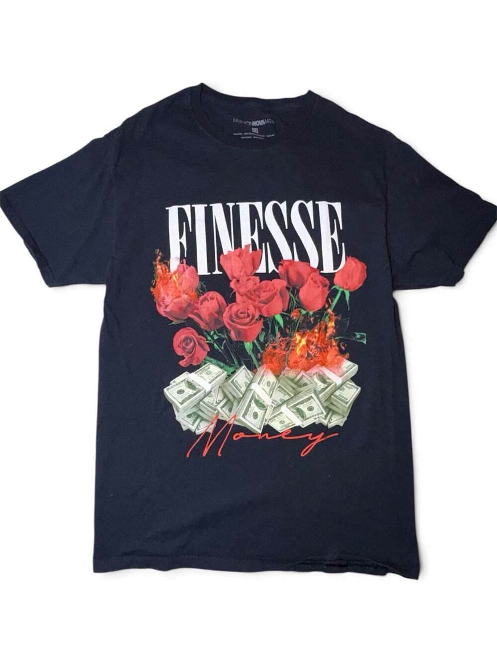 Fashion Nova Men finesse money burning roses black graphic T-Shirt